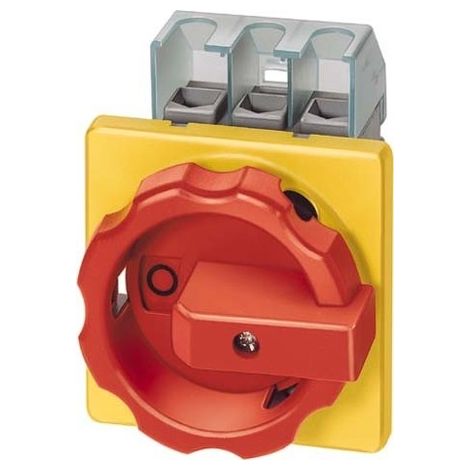 Interruptor principal/de emergencia 3P 16A 7.5kW AC23A 400V para montaje en panel, perilla amarilla-roja, 4 orificios 3LD2003-0TK53