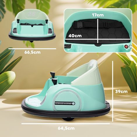 Voiture électrique enfant 12V, télécommandée 2,4G, voiture tamponneuse avec éclairage et musique, vitesse 2 km/h, rotation 360°, pour enfants de 1,5 à 5 ans, vert