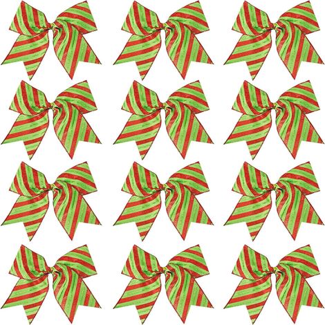 Ribbon Bow - 6 Pouces - Rouge Et Vert - Pour Décoration De Sapin De Noël Guirlande Couronne Cadeau - Lot De 12 (1/3)