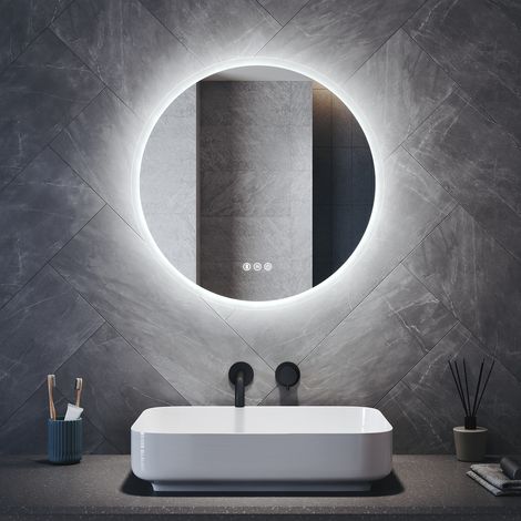 SONNI Badspiegel Wandspiegel mit Beleuchtung Anti-Beschlag, Runder LED Badspiegel mit Touch-Schalter Bluetooth 3 Einstellbare Lichtfarben, 600 x 600 mm