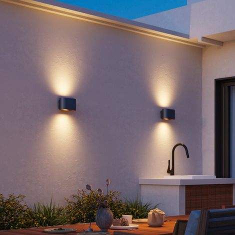 [GEBRAUCHT] B-Ware Außenleuchte Außenlampe Calex Wandlampe Up Down Led Schwarz Gold Aluminium (1/2)