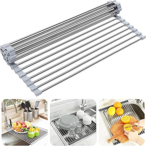 Égouttoir à vaisselle pliable en aluminium et silicone pour évier – Dimensions 36 x 47 cm – Capacité jusqu'à 15 kg – RG (1/5)