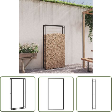 The Living Store Portant de bois de chauffage Noir mat 110x28x214 cm Acier - Support À Bûches - Porte-bûches - Stockage Bois - Rangement Bois - Cheminée (1/5)
