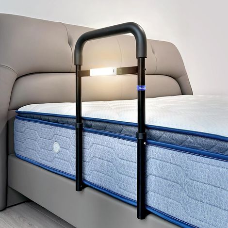 Barriere de Lit Adulte, Personnes âgées Handrails, Barrière Potence de Lit, Barre Poignées de Lit d'appui de à Hauteur Réglable, Lumières LED pour la Nuit, Anti-Chute, Sécurité et Stabilité (1/5)