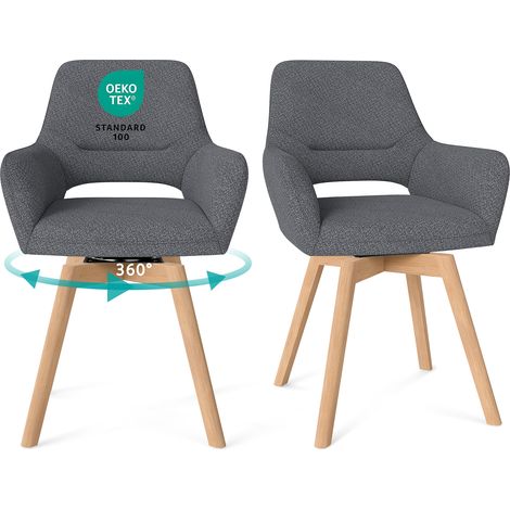 LEWE Lot de 2 chaises de salle à manger en chenille, fauteuil pivotantes à 360°, Chaise ergonomique avec accoudoirs, bois massif, Gris Foncé (1/5)