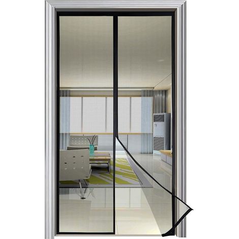 1 Moustiquaire Porte 70x200cm Noir, Rideau Magnétique Fibre De Verre, Fermeture Automatique Silencieuse Pour Patio (1/5)