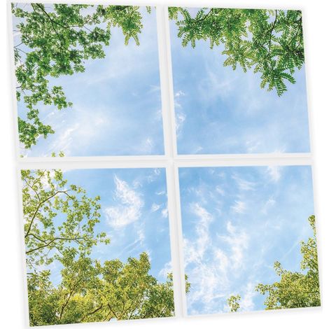 Pack de 4 Dalles LED Imprimées 60x60 cm - Motif Horizon Arboré - Lumière Blanc Neutre 4000K - Panneaux Lumineux Plafond Bureau Salon Cuisine - Faciles à Installer