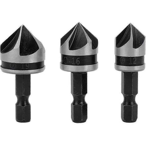 3 fraises à chanfreiner hexagonales HCS 1/4" à 5 dents, 12 mm/16 mm/19 mm (1/5)