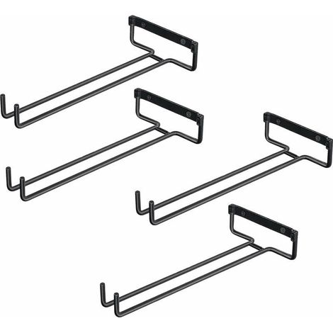 4PCS Glass Holders for Shelf, Iron Glass Rack for 4 Glasses, Wall-Mounted Wine Glass Display Stand, Upside-Down Glass Holder for Wine Cabinets, Bars, Kitchens (Black) (1/5)