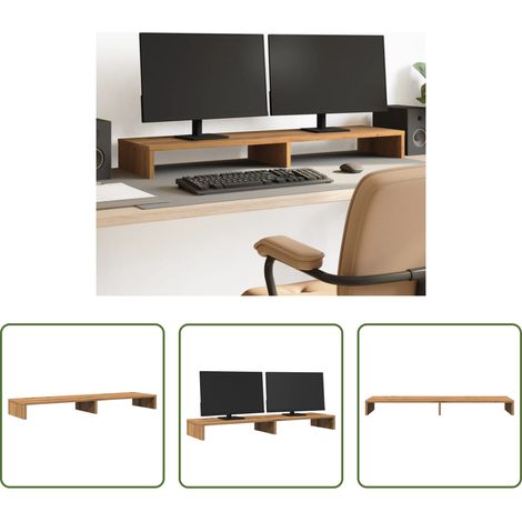 Support écran bois - Support de moniteur chêne artisanal 100x27x10cm bois ingénierie (1/5)