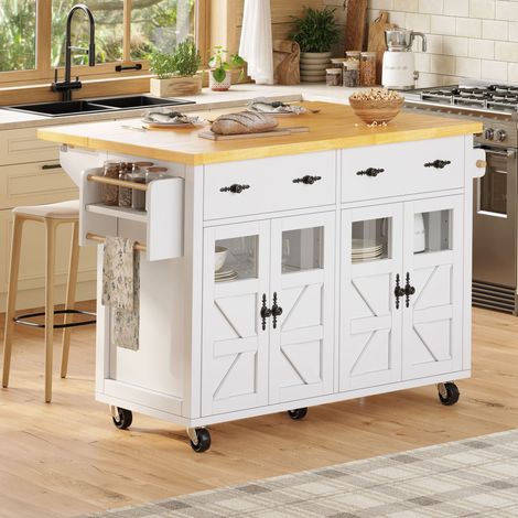 Îlot de cuisine de haute qualité, chariot de service multifonctionnel avec grand espace de rangement, buffet mobile, chariot de cuisine pour salle à manger, salon, cuisine, avec freins et compartiment (1/5)