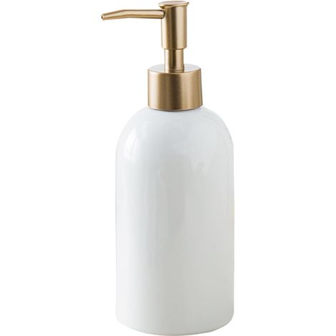 Dispensador de jabón de cerámica de 420 ml, bomba dorada, recargable, para vajilla/baño. (1/5)