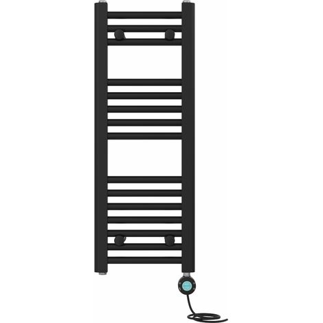 Pre-filled Bathroom Straight Electric Heated Towel Rail Radiator Thermostatic 800x300mm Black