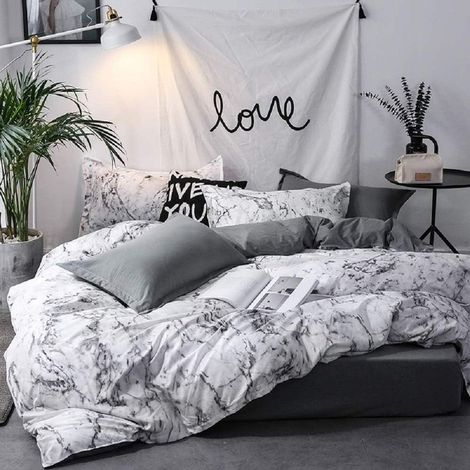 Parure de Lit Marbre Blanc et Gris Anthracite - 3 Pièces Pour Lit Double - Motifs Imprimés Des Deux Côtés - Avec Housse À Fermeture Éclair(135 x 200 cm) (1/5)