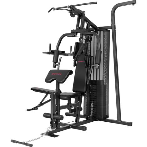 Station de musculation multifonction, appareil de fitness à domicile pour plus de 10 exercices, poids inclus, banc de sport réglable, noir (1/5)