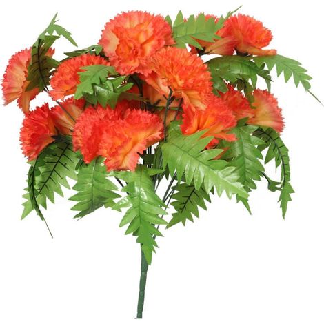 Garofani arancioni con felci - Fiori artificiali, bouquet da 24, altezza 58 cm (1/5)