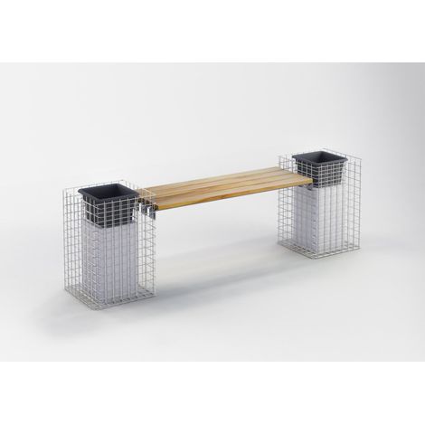 Gabiondeco - Banc de jardin Teck 200 cm x 62 cm x 37 cm. maillage 5 x 5 cm. galvanisé à chaud - Made in Germany (1/5)