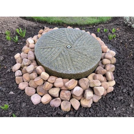 Old Mill Stone Fountain Garden Water Feature with Pump, Light, Reservoir and Grid - 50-55cm Dia x 8-12cm H