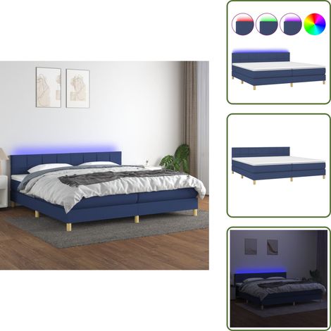 Cama azul - vidaXL Cama box spring con colchón y LED tela azul 200x200 cm - Cama con cabecero ajustable