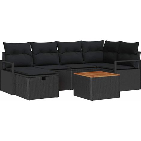 Garden Sofa Set with Cushion 7 pcs Black Poly rattan vidaXL (1/5)