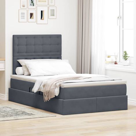 Bett mit Stauraum und LED mit LED Dunkelgrau 120 x 200 cm Samt