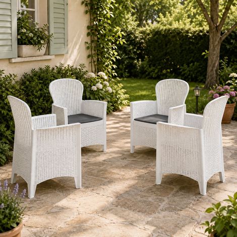 Dmora - Set di 4 sedie da esterno Amilton, Seduta da giardino, Per indoor o outdoor, Con braccioli, Made in Italy, 59x57 h86 cm, Bianco (1/4)