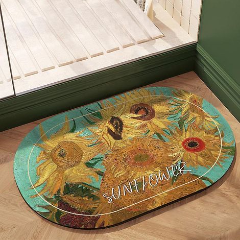 Tapis de bain absorbant antidérapant à motif tournesol 40 x 60 cm : tapis de douche doux en microfibre, lavable en machine (1/4)