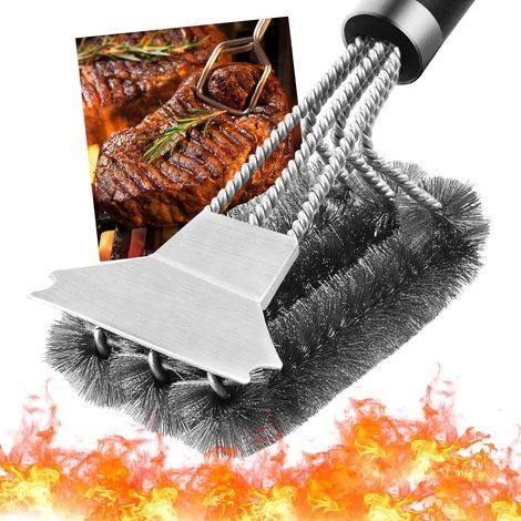 Brosse Barbecue, Brosse de Nettoyage Barbecue, 3 en 1 Brosse à Barbecue, Longue Poignée avec Poils Acier Inoxydable, Pinceau Cuisine pour Nettoyer Rapidement & Efficacement Tous Les Grils (1/5)