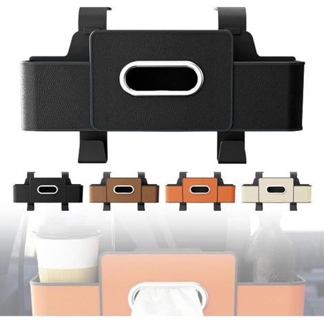 Organisateur de siège auto 4 en 1 avec porte-gobelet, boîte à mouchoirs, pour téléphones, boissons et sacs (A-Noir) (1/5)
