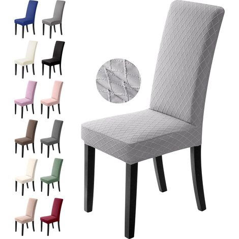 Lot de 4 Housses de Chaise extensibles Gris Argenté, Protège-siège élastique amovible et lavable, Universel pour Salle à Manger, Bureau, Hôtel, Mariage (1/5)