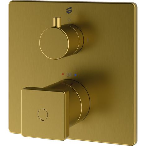 BERNSTEIN Grifo termostático de ducha empotrado de pared, latón dorado cepillado, anti-escaldaduras, 14x14x7cm (AnxAlxPr), LAVOA Oro cepillado
