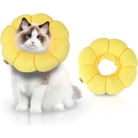 Collerette Chat - ColeretteChat Anti lechage M - Coton PP Doux - Empêche Le léchage après Chirurgie - pour Chats et Petits Chiens (Tournesol) (1/5)