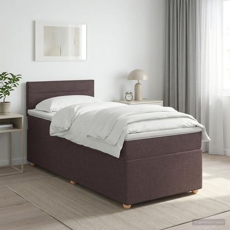 vidaXL Lit boxspring avec matelas Marron foncé 90 x 200 cm Tissu (1/5)