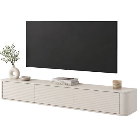 Dmora TV-Schrank Kahate, 3 Schubladen, 1 Regal, 3 Fächer, 200x34x28h cm Beige Kaschmir