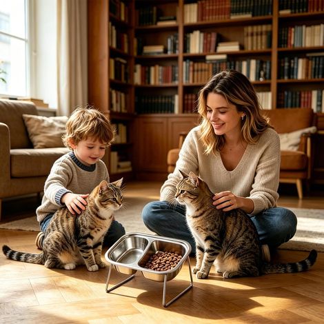 Gamelles surélevées pour chat Bol à 2 compartiments incliné à 15° avec support, gamelle pour chat pour l'intérieur et l'extérieur, voiture, boîte de transport, cage, maison, arrière-cour, cabinet (1/5)