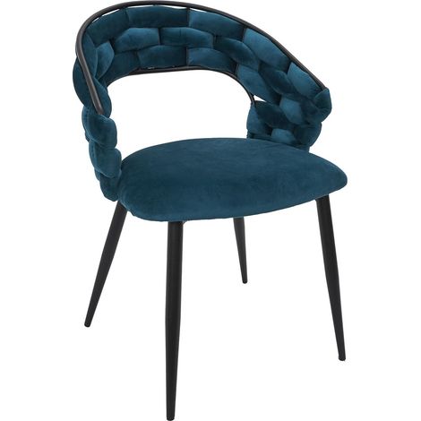 Lot de 2 Chaises Fauteuils de Table - HOME DECO FACTORY - Élégantes - Bleu et Noir (1/5)
