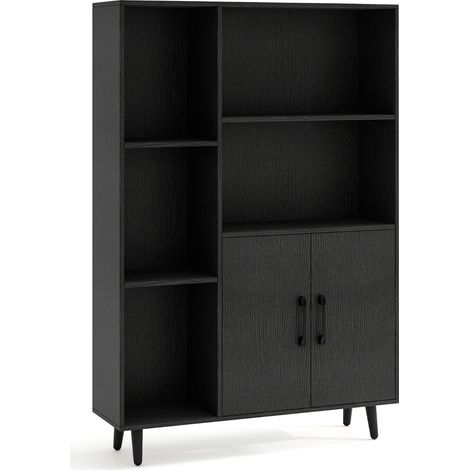 Libreria moderna con 5 scomparti aperti e mobiletto portaoggetti sicuro 80 x 23,5 x 119 cm legno MDF nero 200018339