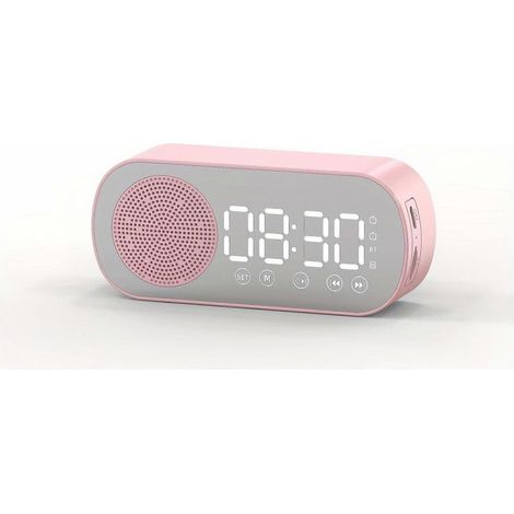 Enceinte Bluetooth sans fil rose et grise avec affichage de l'heure par LED, son surround 3D à double haut-parleur, lampe de respiration à faible latence, cadeau portable pour la maison ou le bureau (1/5)