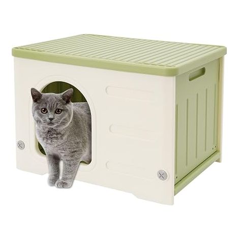 Maison pour Chat en HDPE, L53 x P41 x H38,3cm, Étanche et Robuste, Facile à Nettoyer, pour Intérieur et Extérieur (Vert, Moyen) (1/5)