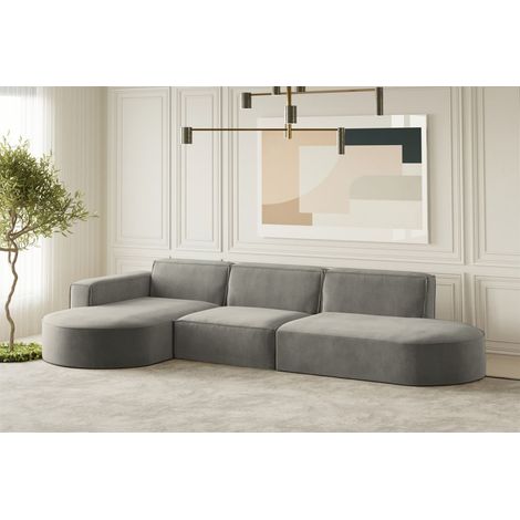 Ecksofa Designersofa PALMA in Stoff Noel Grau Ottomane Links (1/2)