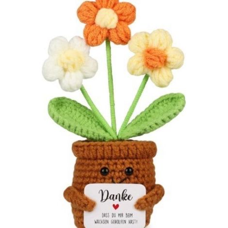 Bouquet di girasoli intrecciato a mano. Un piccolo ringraziamento per amici, colleghi e familiari. Portafortuna. Pianta di nontiscordardimé viola in vaso 14 x 6 x (1/5)