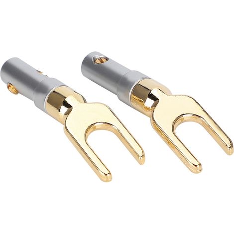 Lot de 2 connecteurs jack audio à fourche en forme de U plaqués or, en cuivre pur. (1/5)