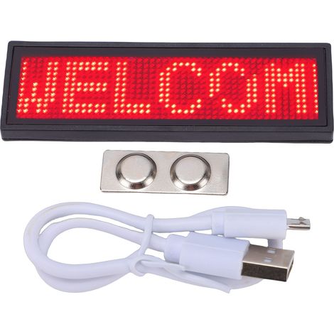 Badge LED rouge 12x48 Pixels, contrôle par application Mobile, signe de nom avec broche et support magnétique, Programmable et Rechargeable (1/5)
