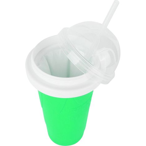 Gobelet à smoothie double paroi en silicone 400 ml avec pince à glace, gobelet magique portable en silicone, vert (1/5)