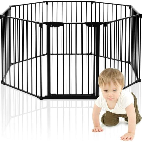 GOPLUS 8 Pcs Barrieres de Securite Extensible a Pression Grill DIY Protection pour Bebe Animaux Cheminee Escalier en Fer 500x74,5cm (Noir) (1/5)