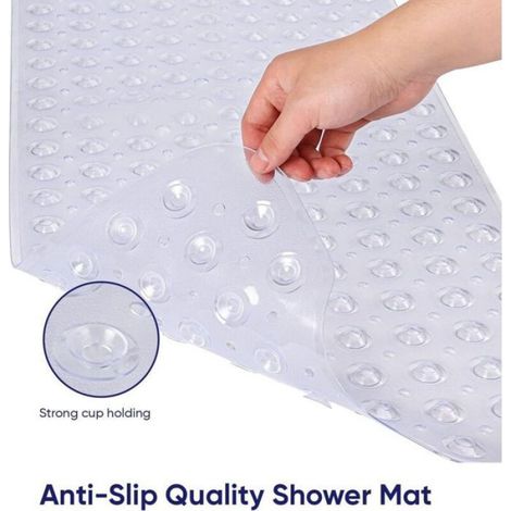 Tapis De Douche - 100 X 40 Cm - Antidérapant Avec Ventouses Et Trous D Évacuation - Pour Baignoire Et Salle De Bain - 1 Pièce (1/5)
