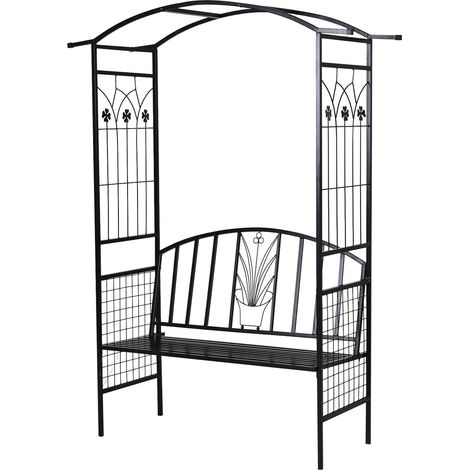 Pflanzbogen Mit Bank Sitzbank Torbogen Rankgitter Rankhilfe Garten Bogendach Metall Schwarz 154 X 60 X 205 Cm