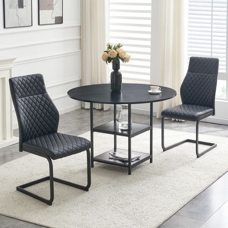 CHICFURN Conjunto mesa de comedor redonda de 107 cm con 2 sillas negras MDF metal ahorro de espacio (1/5)