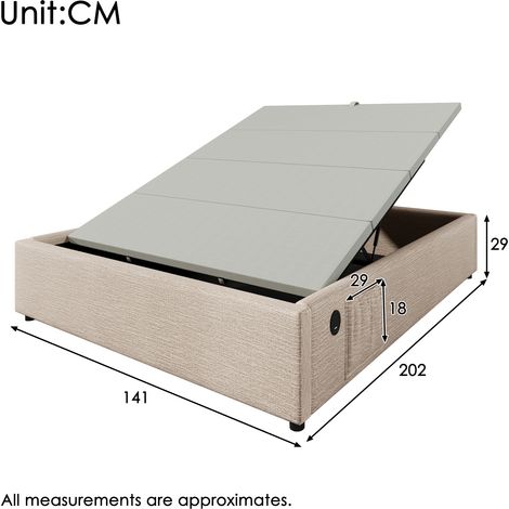 Lit double rembourré 140×200 cm,cadre de lit Struraumbett avec USB-C et cadre à lattes sur toute la surface,sans tête de lit,en lin,naturel (1/5)