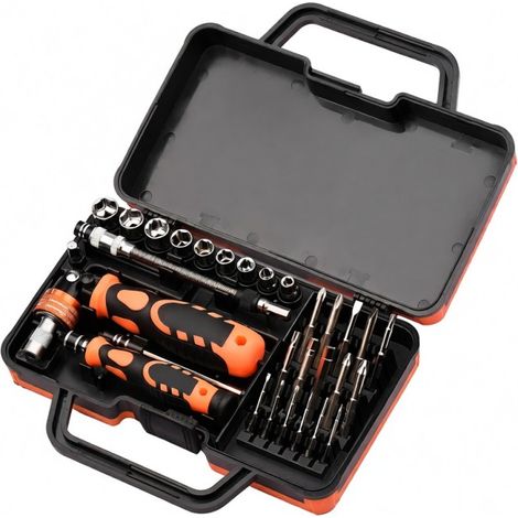 Coffret de 31 douilles et embouts de tournevis à cliquet multifonctionnels de haute précision et flexibles, avec rallonge. Embouts Torx hexagonaux fendus H445 mm et H6,360 mm en acier allié CR-V. (1/5)